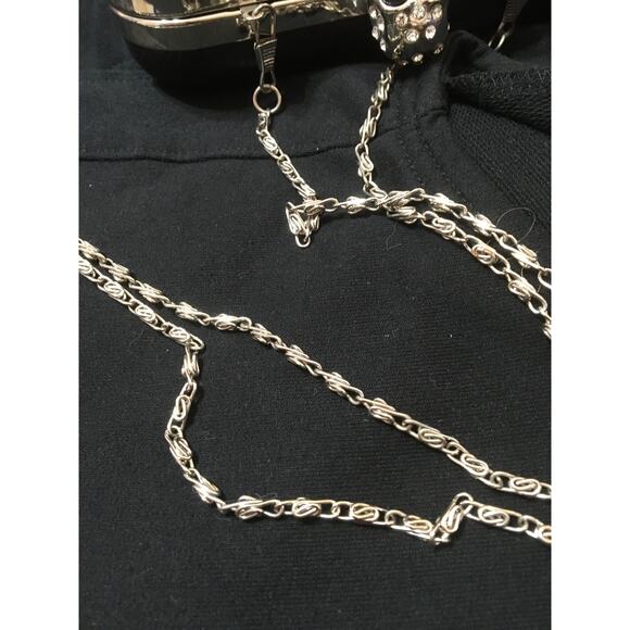 Cross Body Clutch Purse Black Skull Rhinestone Studded W Removable Handle Strap - Picture 6 of 7